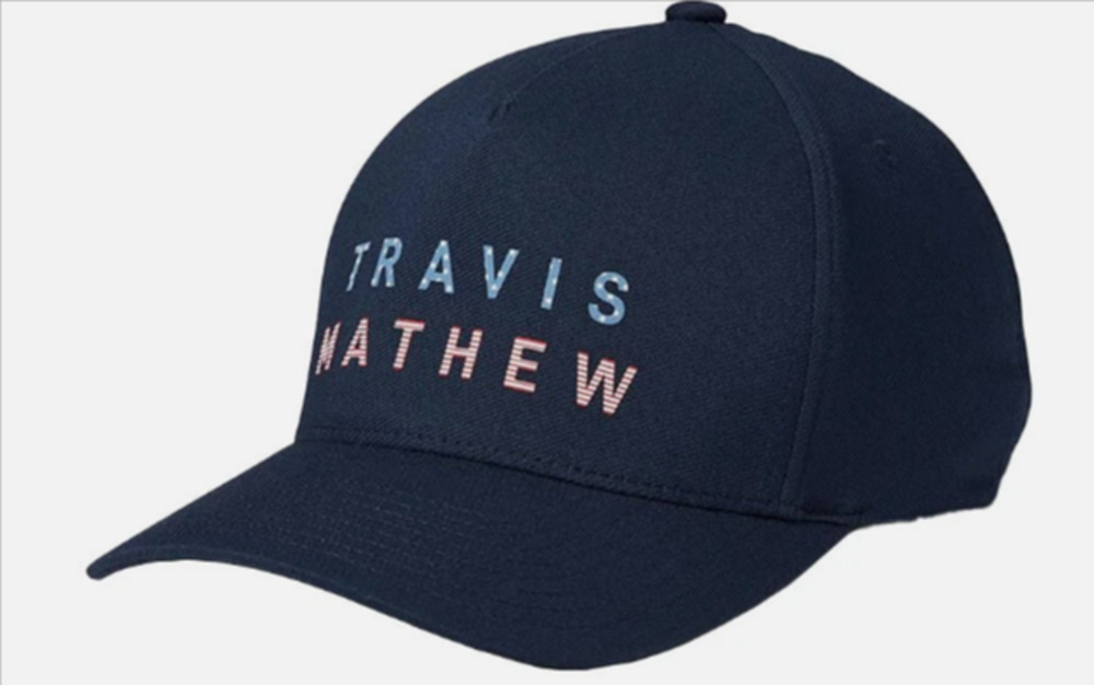 Travis Mathew Firework Float Hat Men Navy Blue Patriotic Flexfit 110 Snapback